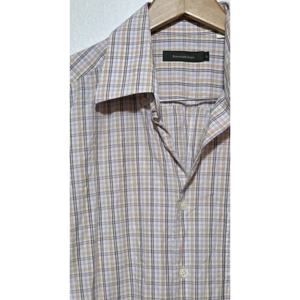 Ermenegildo Zegna Shirt Men Sz L Purple Orange Plaid Long Sleeve Button Up EUC